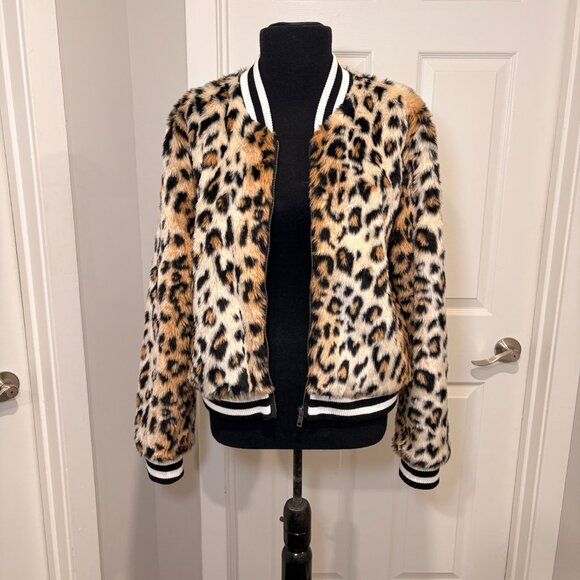 Jack by BB Dakota Leopard Faux Fur Bomber Jacket, Sz L - Picture 5 of 7